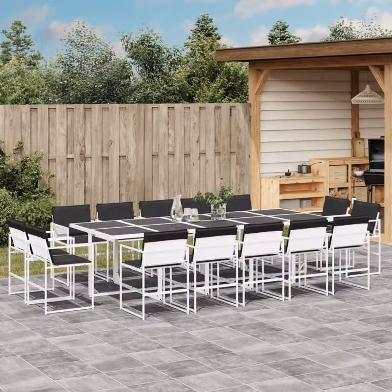 vidaXL Set da Pranzo da Giardino 15 pz Moderno in Acciaio Verniciato a Polvere e Vetro Bianco e Antracite