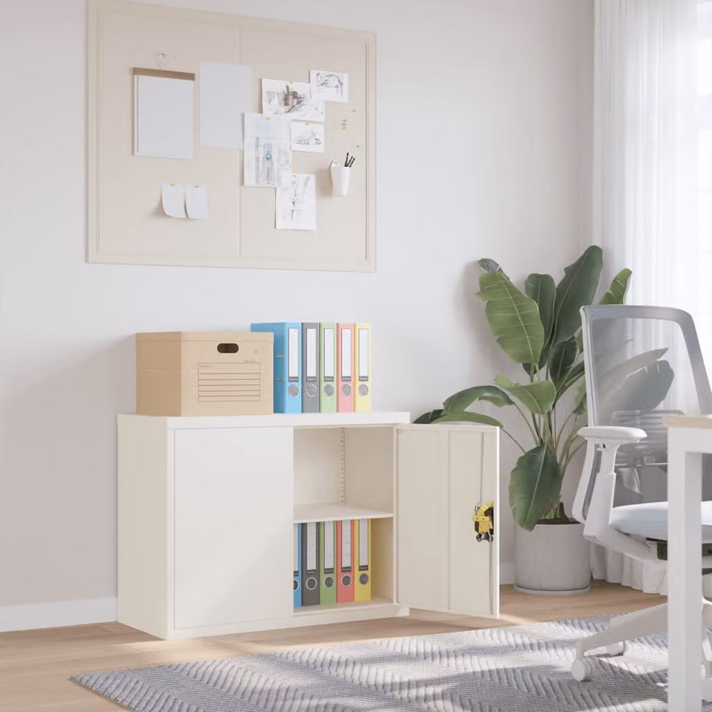 vidaXL Armadio Classificatore Moderno in Metallo Bianco con Ante a Battente e Serratura L/P/H: 90 x 40 x 70 cm