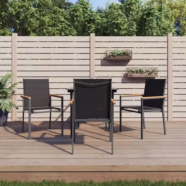 Set da pranzo da giardino moderno vidaXL in acciaio nero e vetro, 5 pezzi – 1