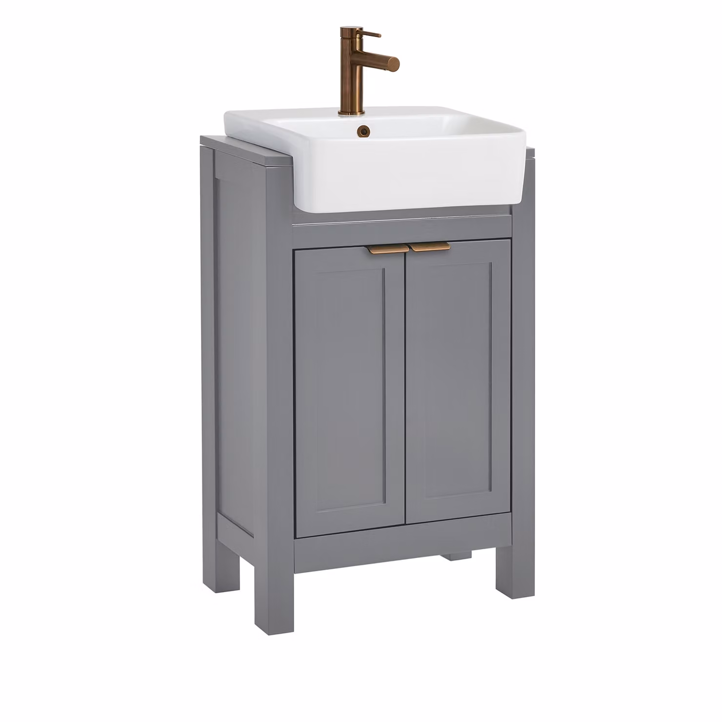 Mobile Bagno Grigio Chiaro da 550mm con Lavabo e Maniglia Moderna con Impugnatura a Dito in Rame Satinato - Warwick