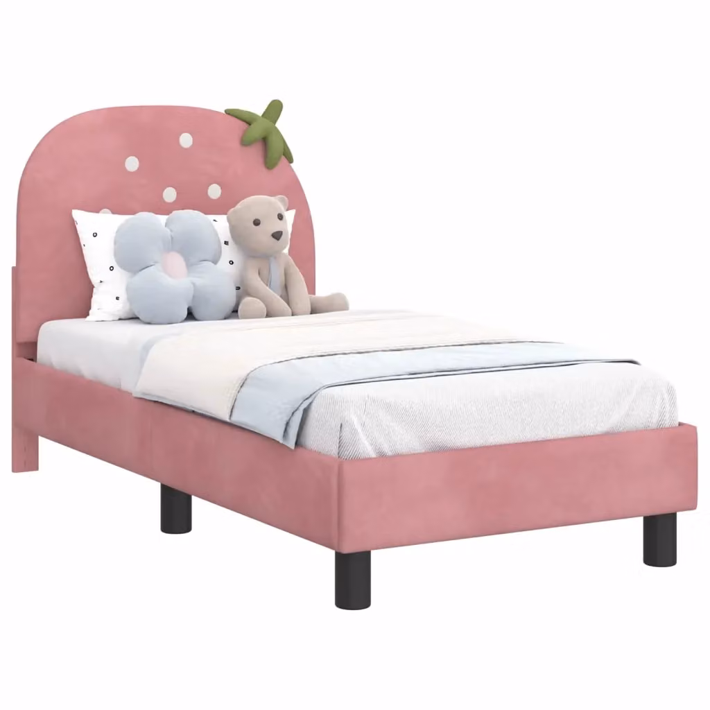 Struttura letto moderna per bambini con testata imbottita in velluto Rosa L: 140 cm, P: 70 cm, H: 79 cm – 2
