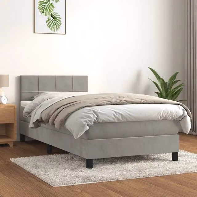 Giroletto a Molle con Materasso-Struttura Letto con Materasso Grigio Chiaro 100x200cm Velluto 341145