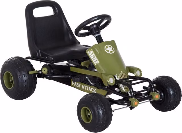 Go Kart Zephmum per bambini da 3 a 6 anni con freno a mano e sedile regolabile, Verde, L: 99 cm, P: 65 cm, H: 56 cm