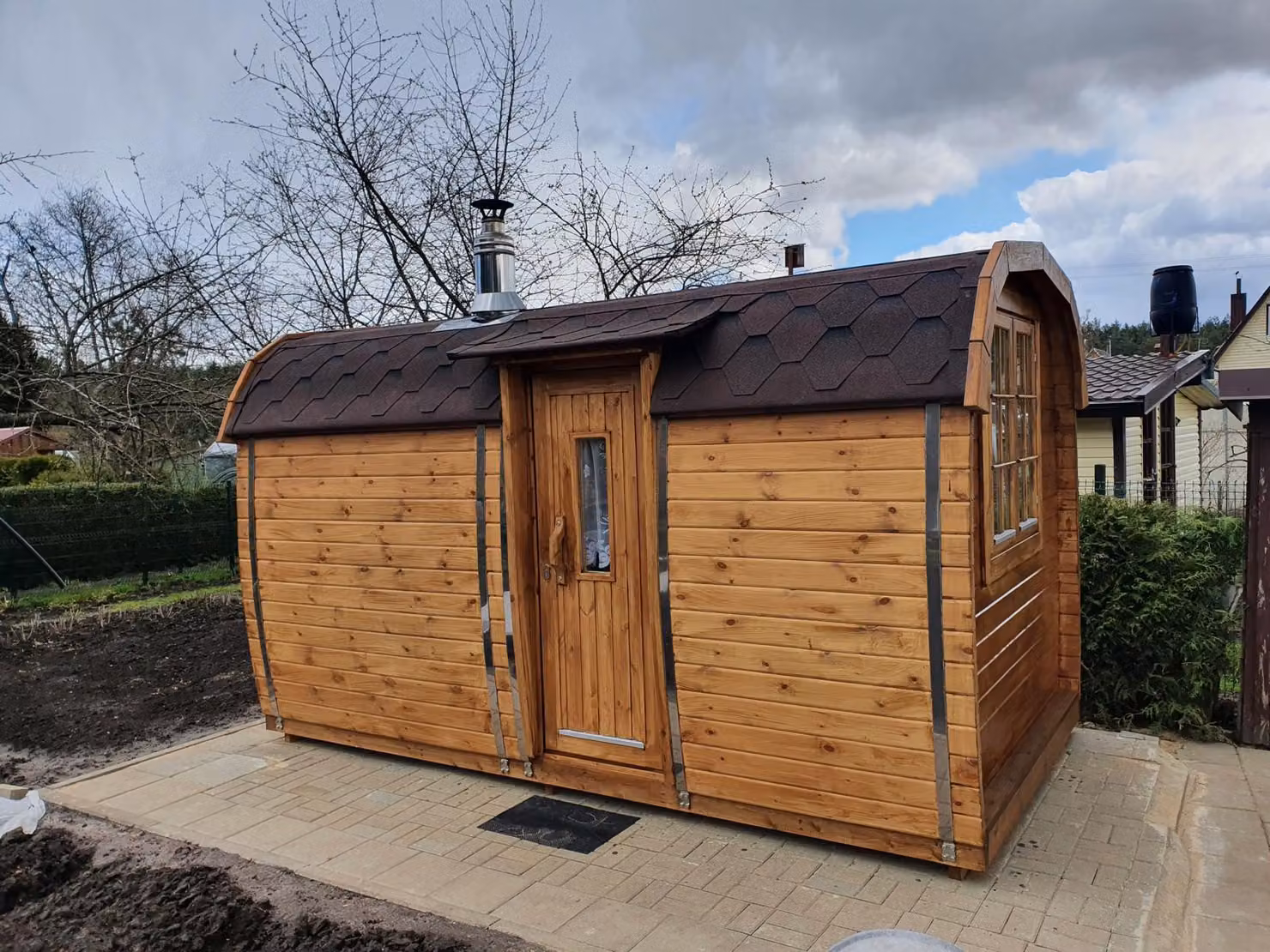 Holzsauna Fass Sauna Garten 46mm Fasssauna mit Schindeln 4-6 Personen