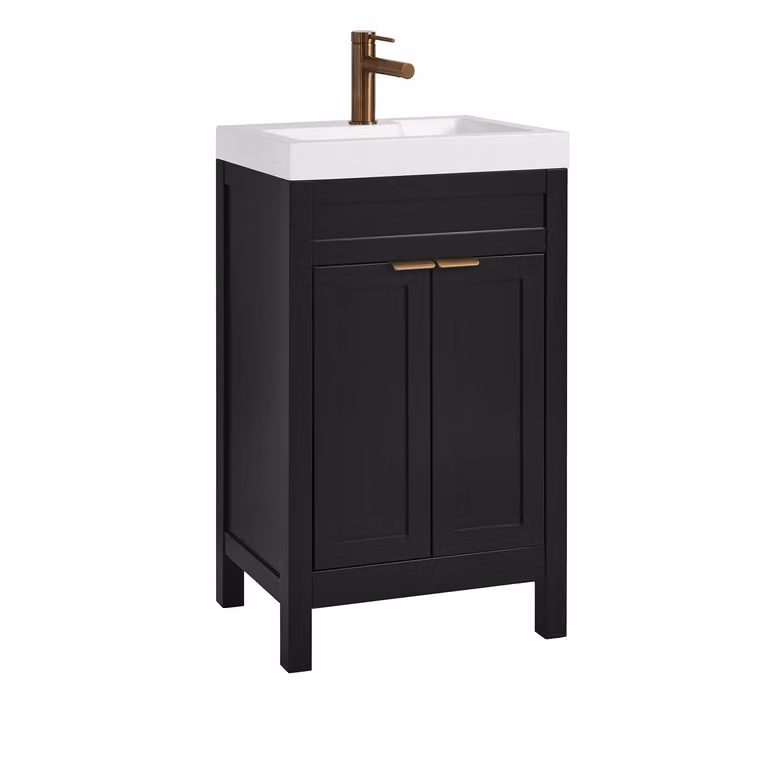 Mobile Bagno Grigio Nero da 500mm con Lavabo e Maniglia Moderna con Impugnatura a Dito in Rame Satinato - Warwick