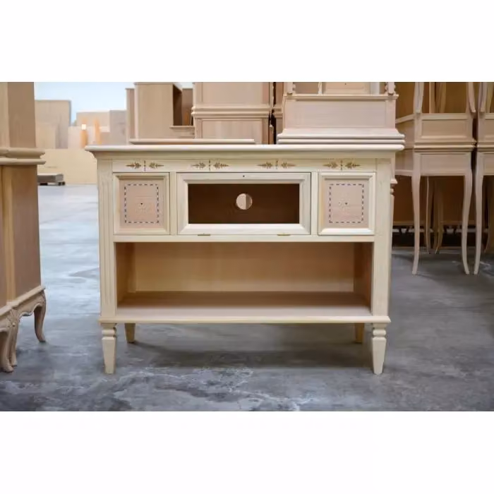Porta TV classico Mobili 2G in legno grezzo con 2 cassetti e 1 anta ribalta L/P/H: 100 x 51 x 75 cm – 2