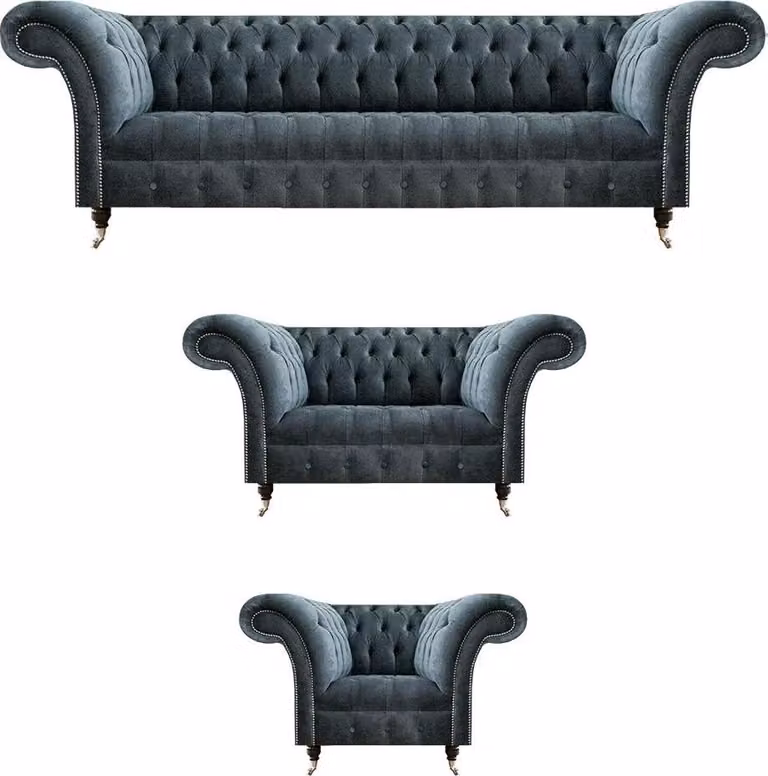 Chesterfield Graue Couchgarnitur Designer Polstersofas Edler Einsitzer