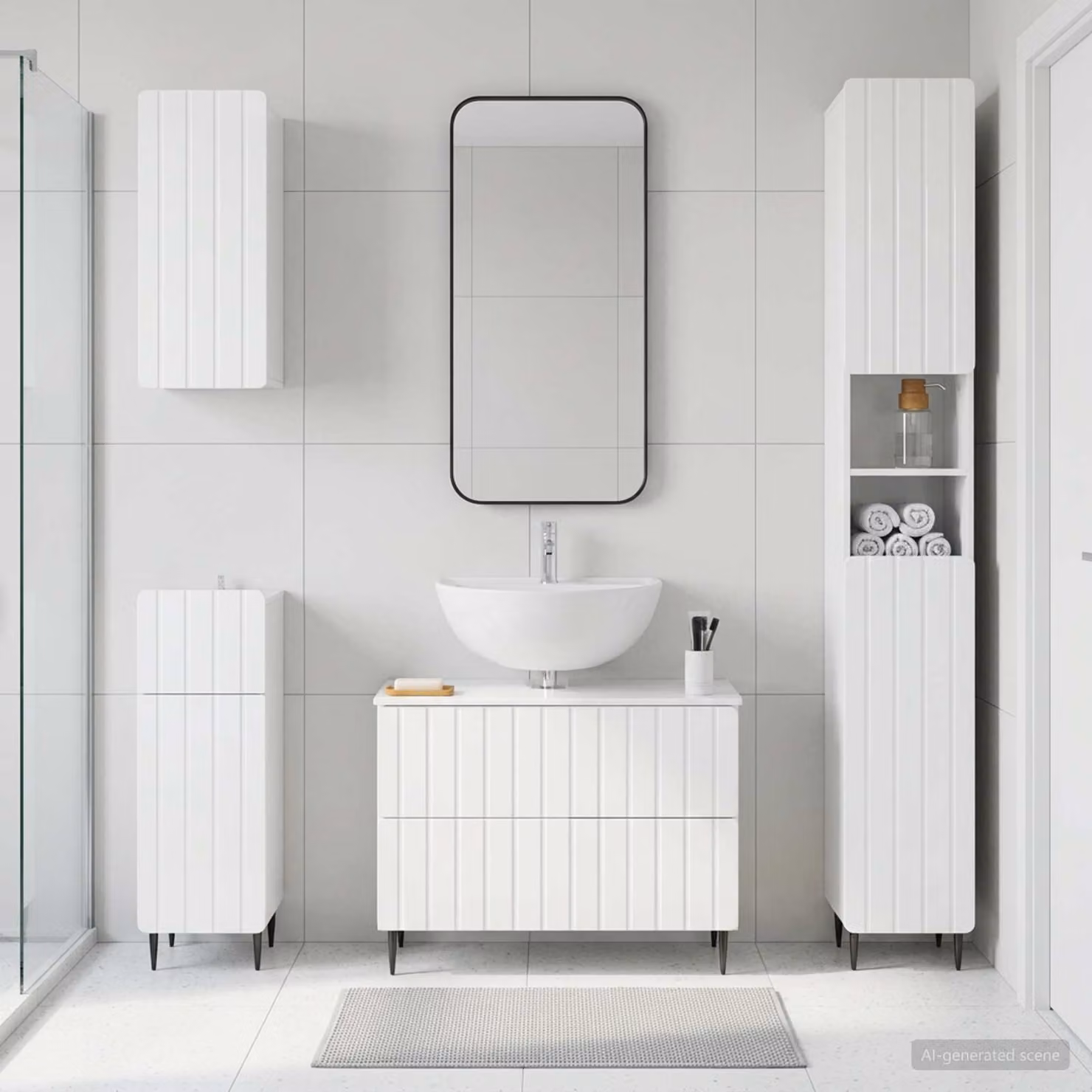 Set di mobili da bagno 4 pezzi vidaXL ZWOLLE bianco lucido con mobile sottolavabo e pensile a parete