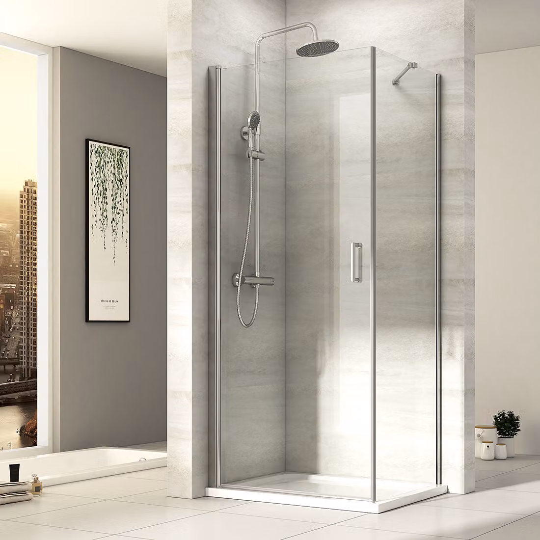 Cabina doccia EMKE 80 x 90 x 195 cm Porta per nicchia Porta a battente Rivestimento Nano Parete doccia Porta a battente Porta doccia Parete laterale Ingresso angolare