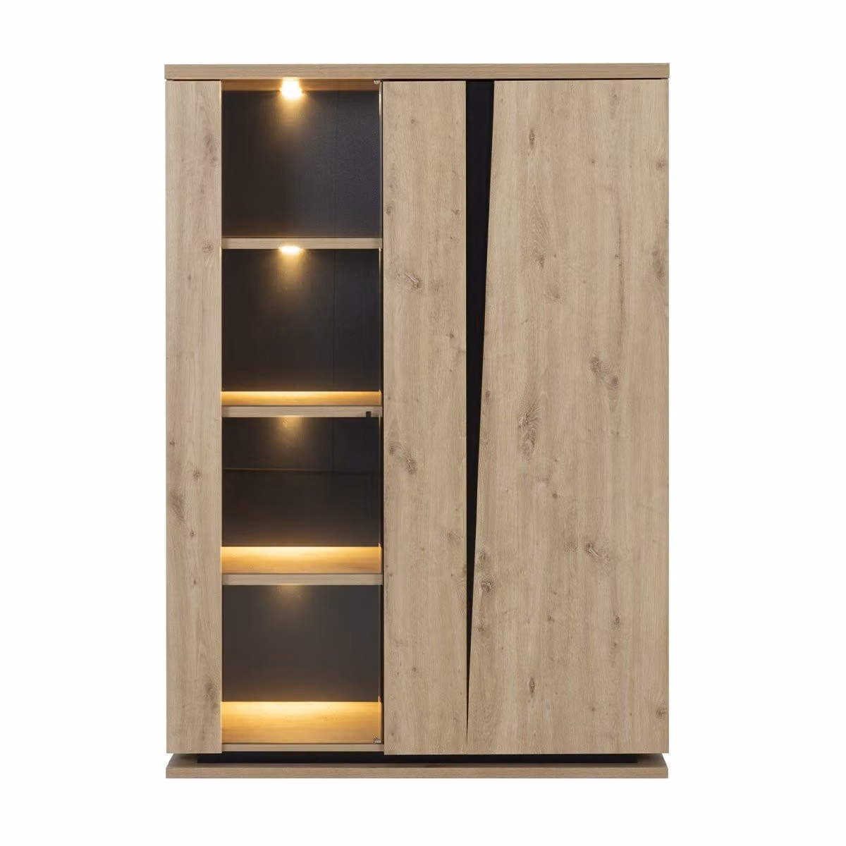 Calicosy - Credenza a 2 ante con vetro e illuminazione - Effetto quercia e nero