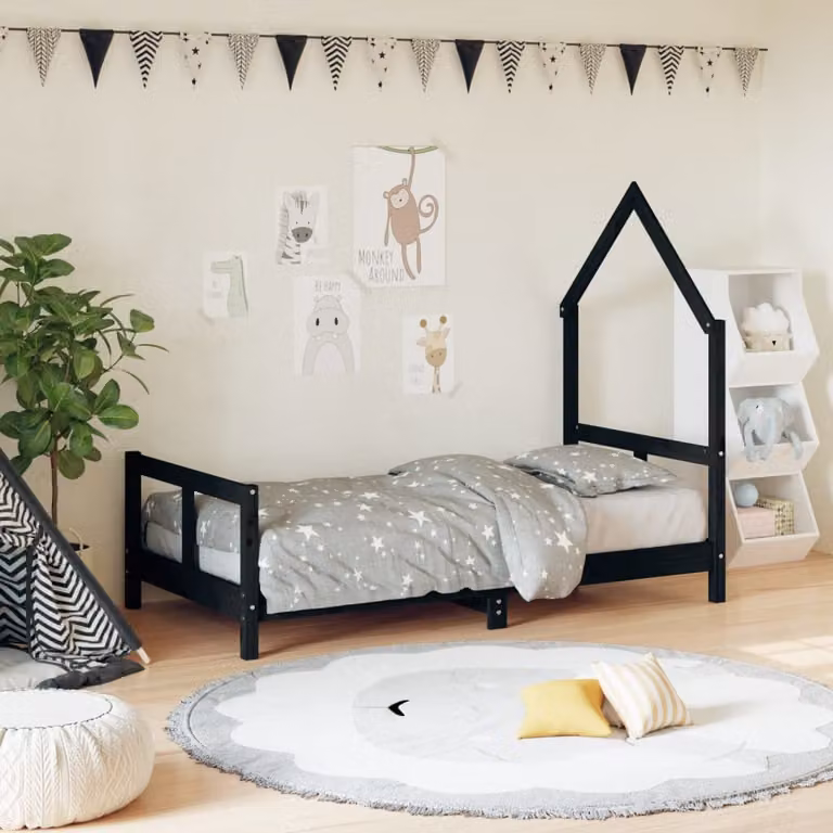 vidaXL Giroletto per Bambini in Legno Massello di Pino Nero 80 x 160 cm