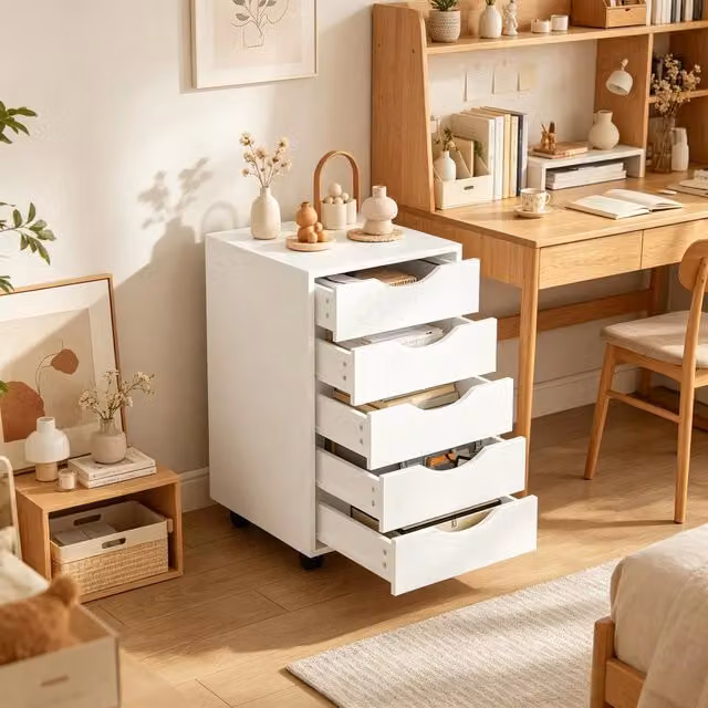 Cassettiera REDOM bianca in legno MDF con 5 cassetti L/P/H: 40 x 40 x 66,5 cm