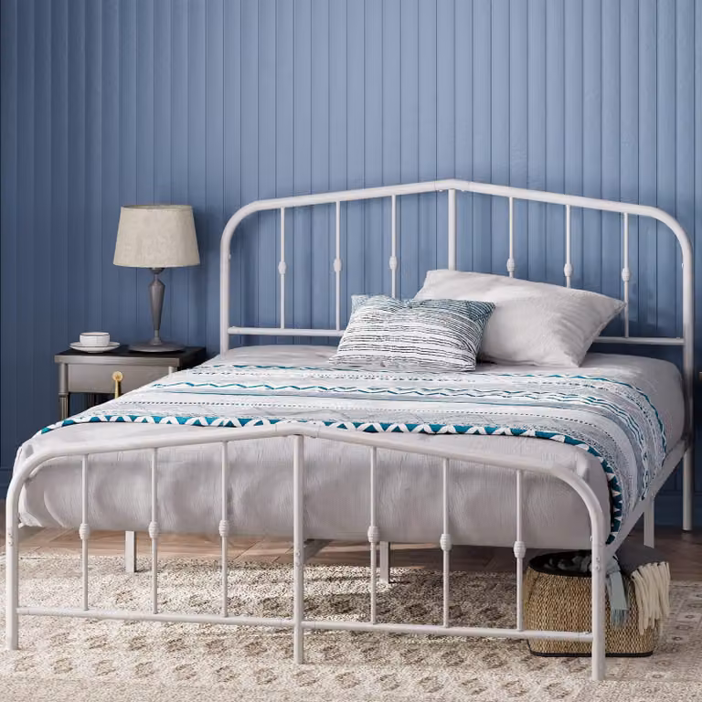 Letto in metallo con testiera, dimensioni 135x190 cm, colore nero, struttura in acciaio
