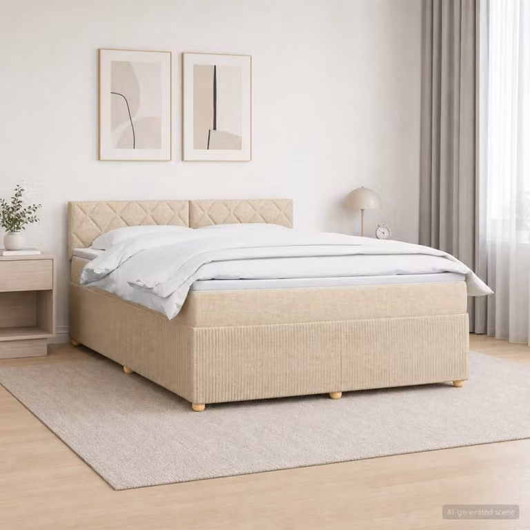 Letto box spring ibrido vidaXL con materasso a molle insacchettate, struttura in legno e tessuto, L/P: 140 x 190 cm, beige/multicolore
