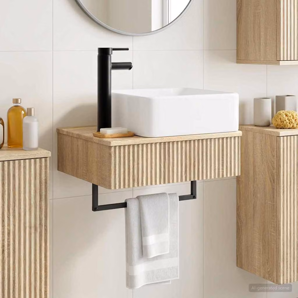 Lavabo da parete vidaXL in Rovere Sonoma, colore marrone, L: 50 cm, P: 41 cm, H: 39 cm