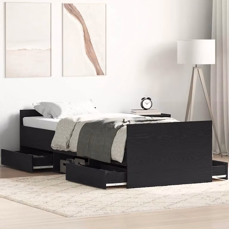 Struttura del letto con cassetto vidaXL in legno nero L: 193 cm, P: 78 cm, H: 50 cm