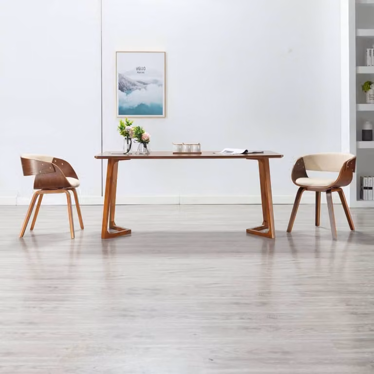 The Living Store Sedia da pranzo in legno curvato color crema e Pelle finta