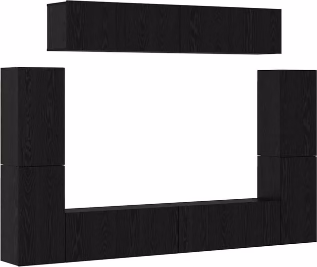 Set mobile TV 8 pz | Armadietto TV | Mobile Porta TV Rovere nero Legno multistrato