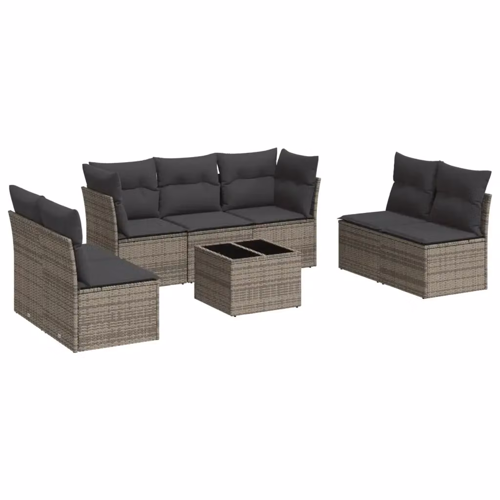vidaXL Set Divano da Giardino 8 pz in Polyrattan Grigio con Cuscini e Tavolino da Esterno – 2