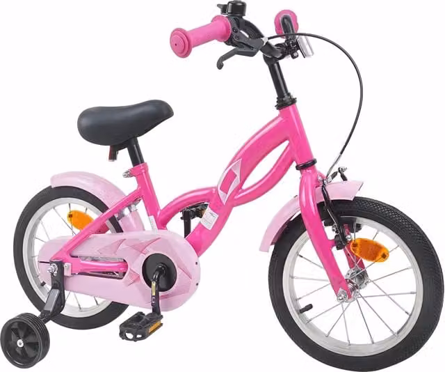 Bicicletta per bambini rosa con componenti in metallo e gomma