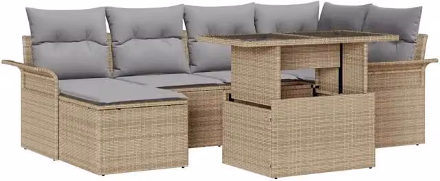Set Divano da Giardino vidaXL 7 Pezzi in Rattan con Cuscini Beige e Struttura in Metallo – 2