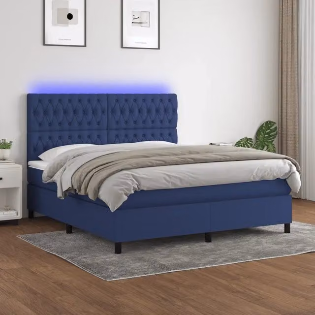 Letto a molle con materasso vidaXL in tessuto blu e bianco con illuminazione LED sottostante e porta USB L/P/H: 200 x 180 x 128 cm