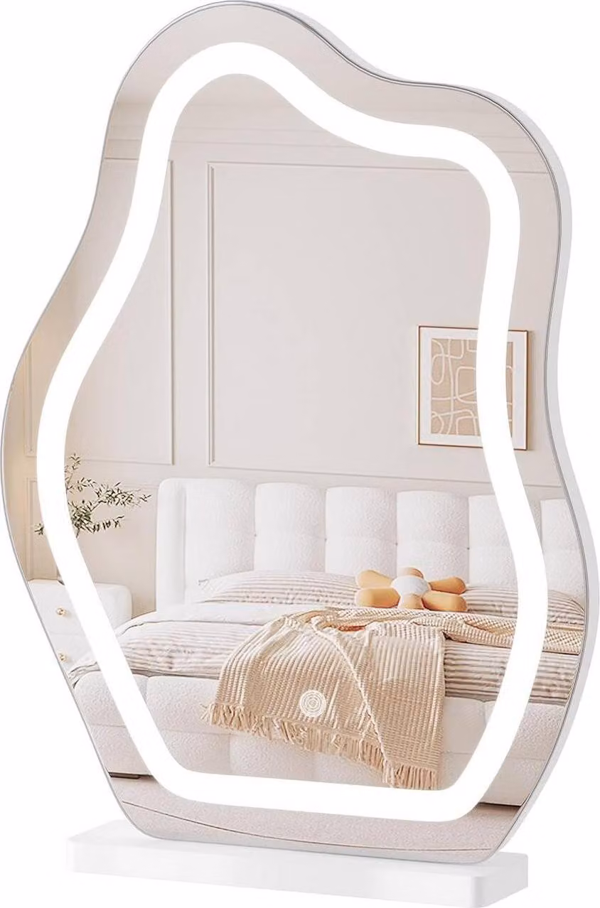 Specchio da trucco con illuminazione a LED, dimmerabile, a forma di nuvola, senza cornice | Bianco | 43x8,5x56 cm