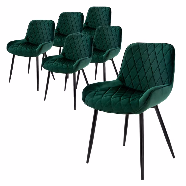 ML-Design set di 6 sedie da pranzo con schienale e braccioli, verde scuro, seduta in velluto, sedia imbottita con gambe in metallo