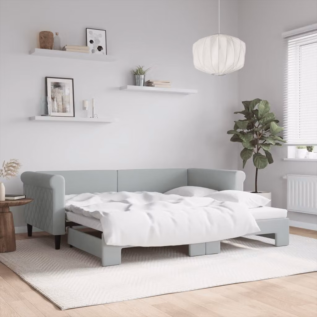 vidaXL Divano Letto con Letto Estraibile in Velluto Grigio Chiaro L/P/H: 90 x 190 cm