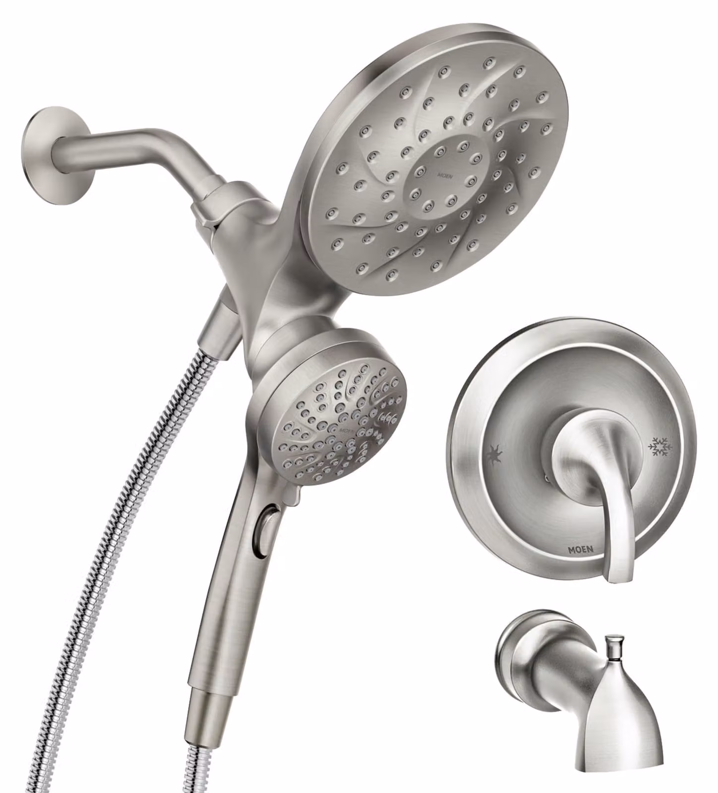 Set doccia completo con soffione a pioggia, doccetta manuale, tubo flessibile in metallo e finitura in nichel spazzolato