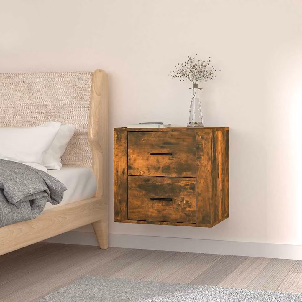 Comodino a muro moderno vidaXL in rovere fumo marrone L: 50 cm, P: 36 cm, H: 47 cm