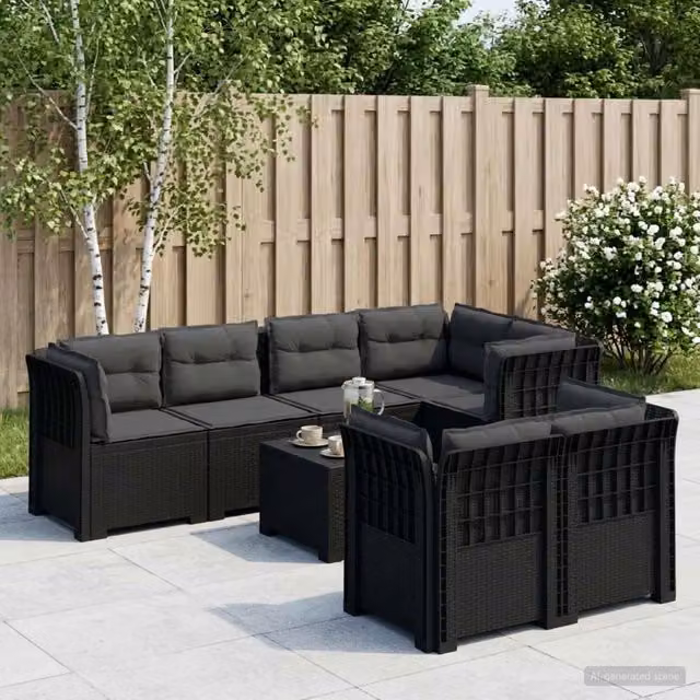 Set da giardino a L con 7 posti vidaXL in polyrattan antracite e nero con cuscini inclusi – 1