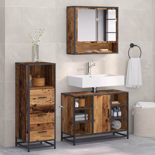 Set di mobili per il bagno 3 pz Legno vecchio 3402563