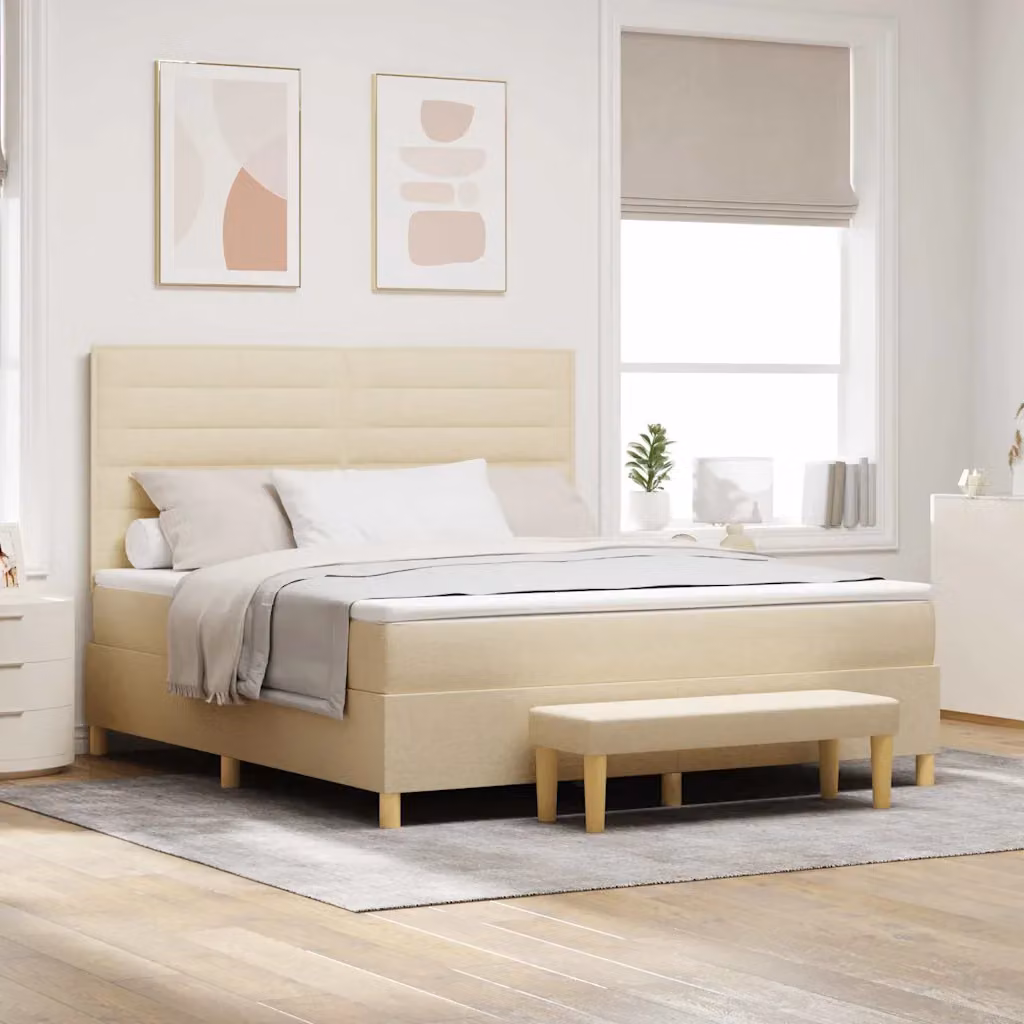 Letto a molle con testiera vidaXL in tessuto beige L: 180 cm, P: 200 cm, H: 128 cm