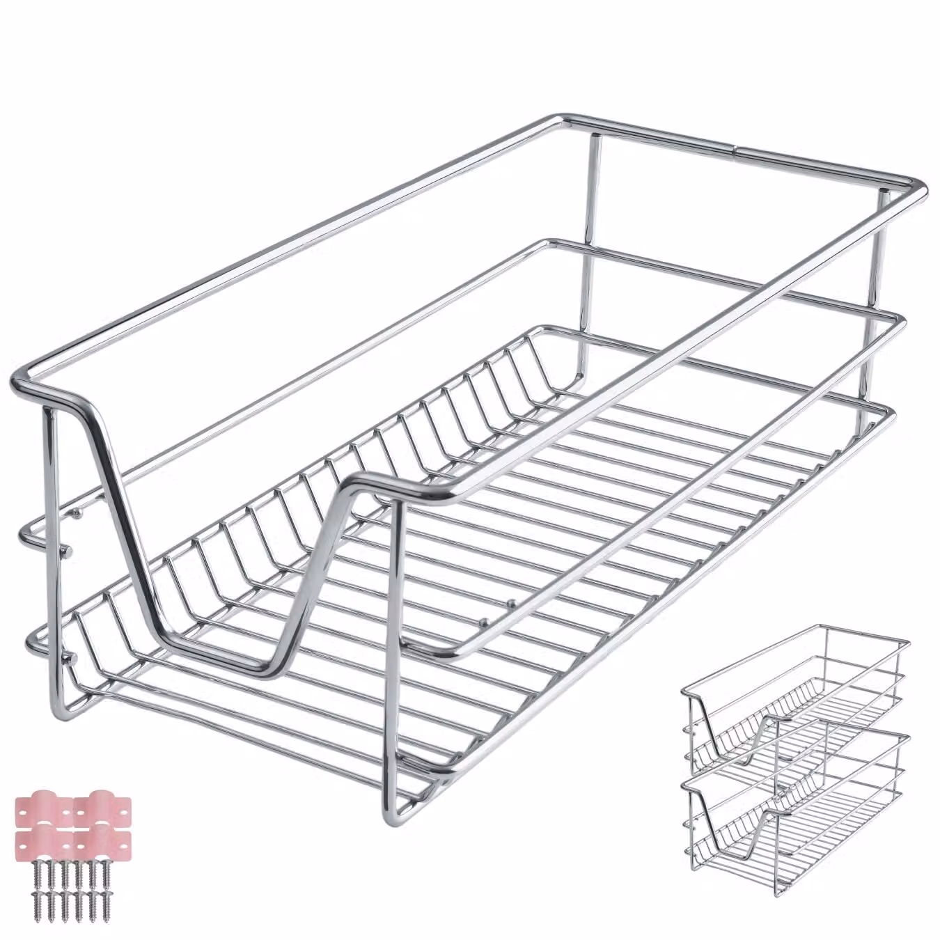 Set di 2 cassetti telescopici in metallo grigio argento TecTake GmbH per cucina, bagno e camera da letto, L/P/H: 44 x 30 x 14 cm – 1