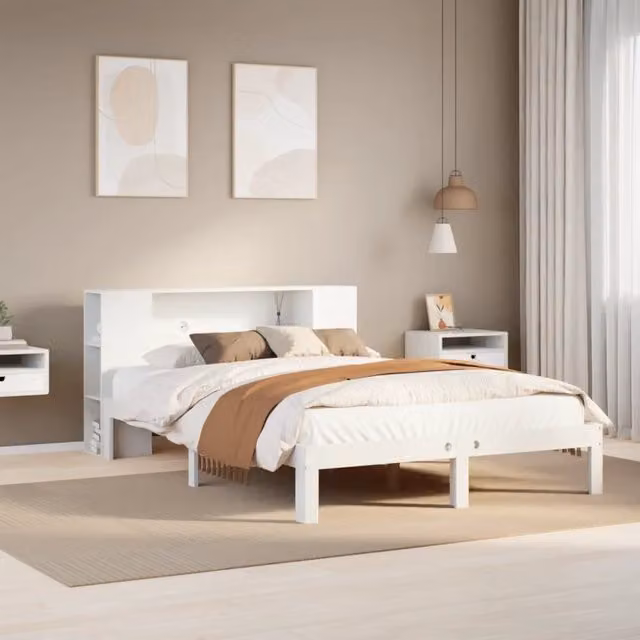 Letto Libreria senza Materasso Bianco 160x200 cm Legno di Pino 3322520