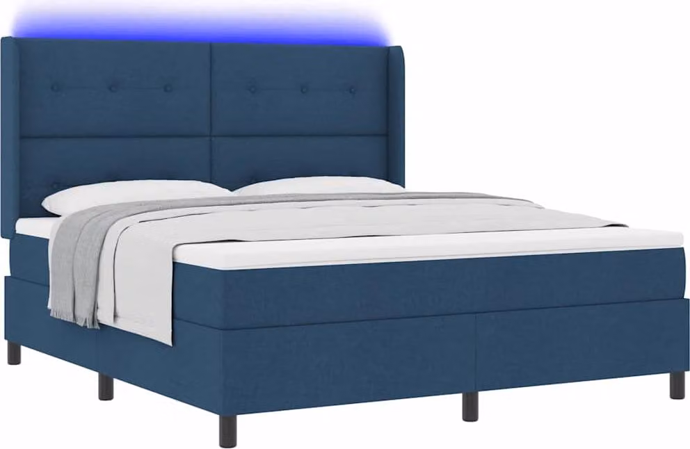 Letto boxspring LED con materasso blu 180 x 200 cm Tessuto