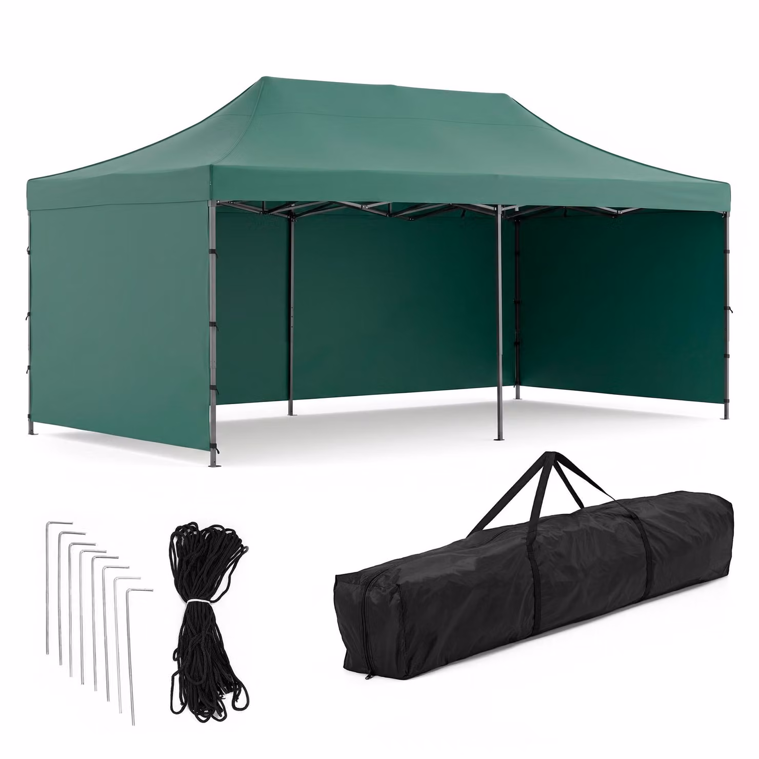 Tenda da festa - 600x300x310 cm - Altezza regolabile - PVC - Poliestere - Struttura a fisarmonica - Verde