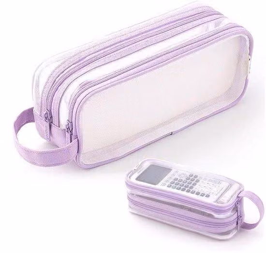 Astuccio trasparente per la scuola e l'ufficio, grande, viola