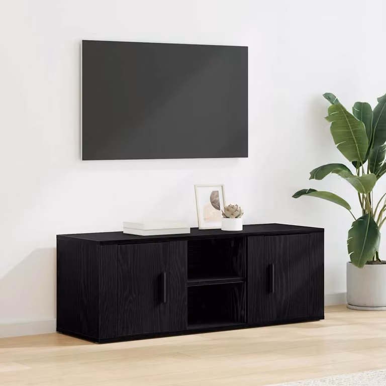Mobile TV vidaXL in legno ingegnerizzato Rovere e Nero, stile rustico, L 100 cm x P 31,5 cm x H 35 cm