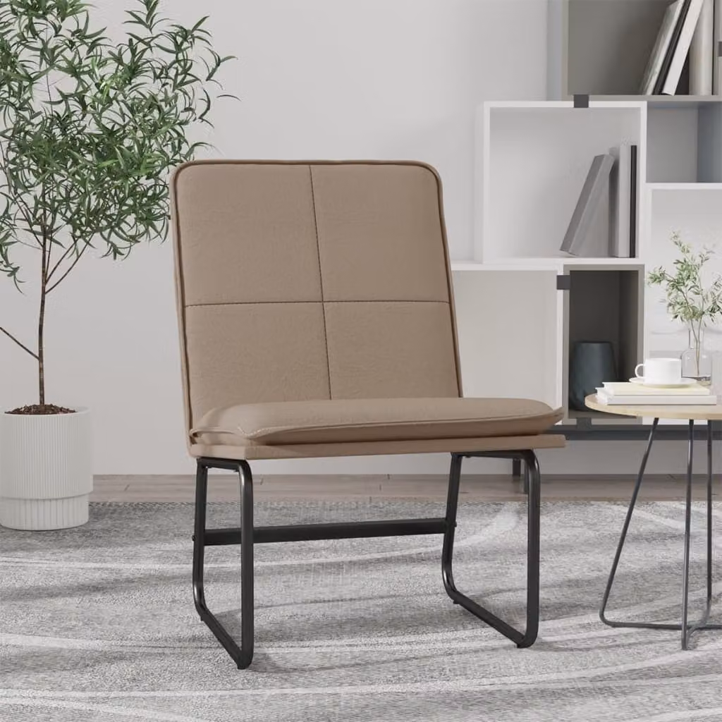Sedia Lounge vidaXL in similpelle color beige/marrone con struttura in metallo, L 54 x P 75 x H 76 cm