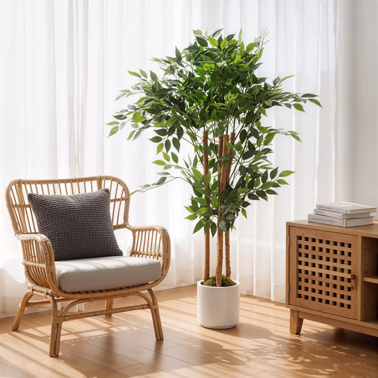 Pianta Artificiale Baniano Verde HOMCOM con Vaso in Cemento e Legno, H 120 x L 55 x P 55 cm – 2