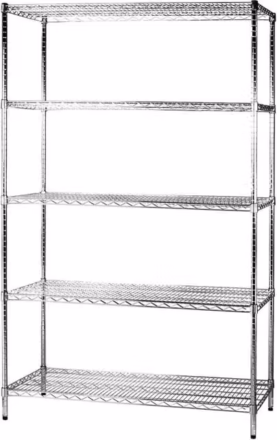 Scaffale Tosini in metallo cromato argento con 5 ripiani L: 120 cm, P: 45 cm, H: 200 cm