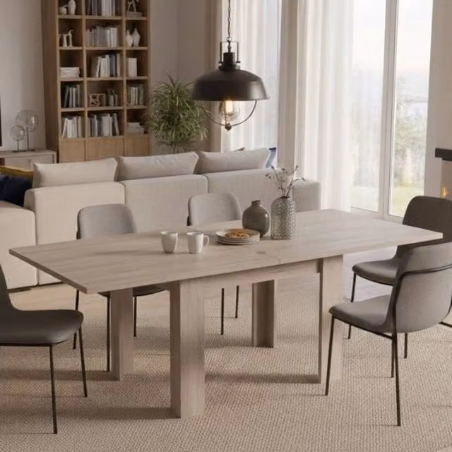 Tavolo da pranzo allungabile Airin DMORA in Olmo perla, design moderno per cucina e sala da pranzo, L/P/H: 90 x 90 x 75 cm – 1