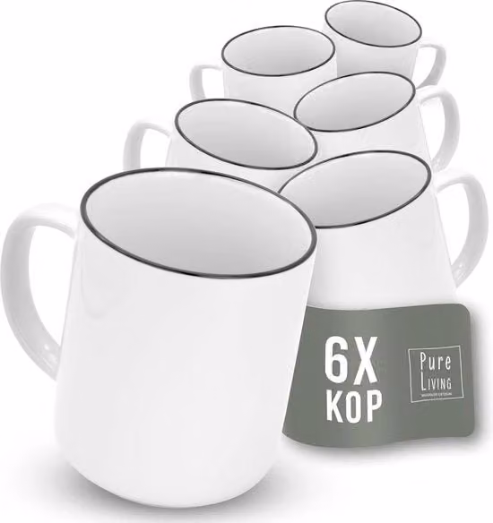 Set di 6 Tazze Scandinave per Caffè e Tè - Tazze Moderne in Porcellana Bianca