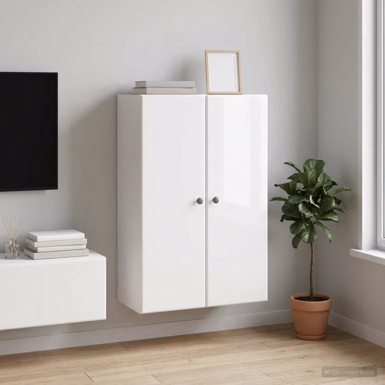 Mobiletto a muro vidaXL bianco moderno con ante a battente e ripiani interni L: 66 cm, P: 34,5 cm, H: 90 cm