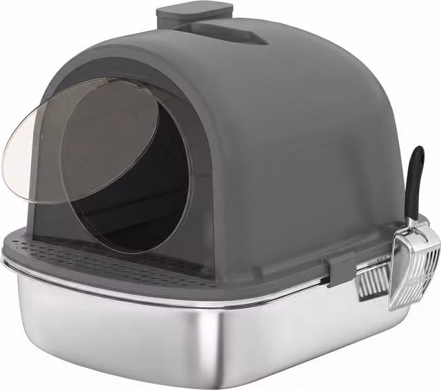 Lettiera per gatti PawHut in acciaio inossidabile con coperchio e sacchetto deodorante, grigio scuro, L: 52,4 cm, P: 41,3 cm, H: 39,9 cm