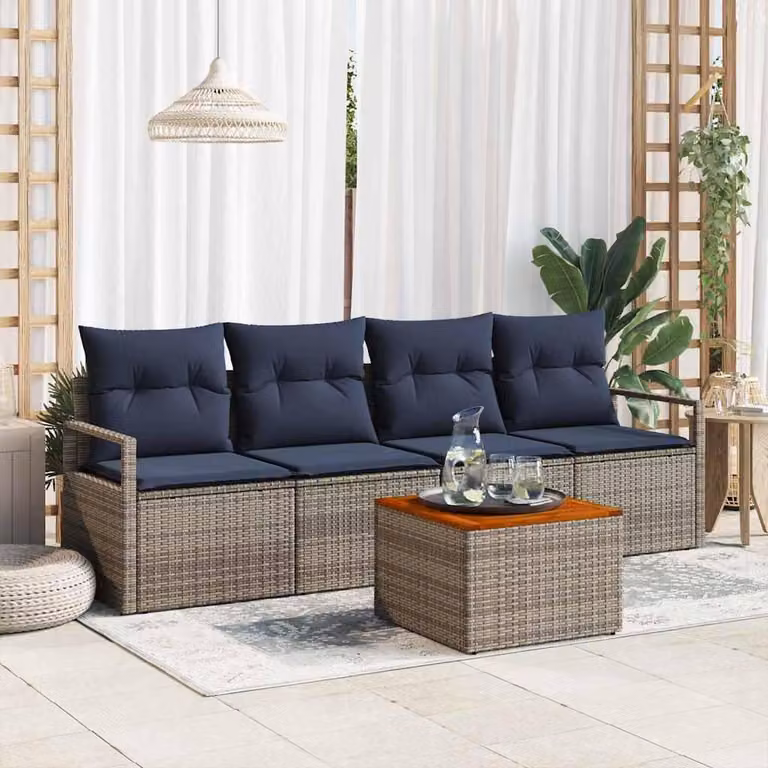 Maison Exclusive - Set da giardino composto da 5 pezzi, divano, colore grigio, realizzato in rattan sintetico