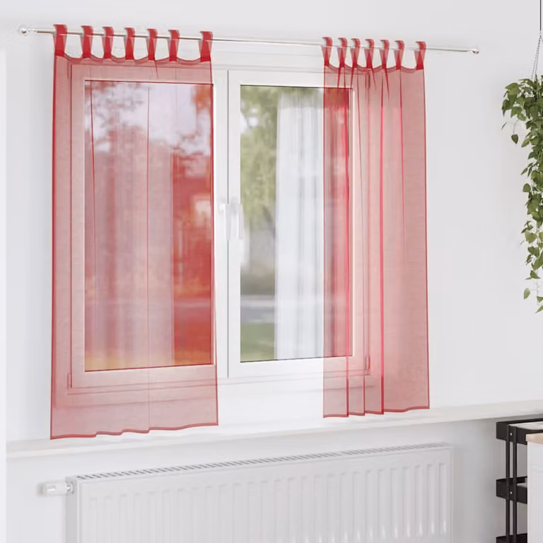 Set di 2 tende semitrasparenti in voile vidaXL, colore rosso, L: 140 cm x H: 175 cm