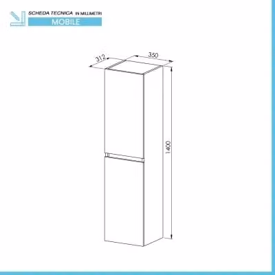 Pensile bagno sospeso Mona in rovere scuro con 2 ante soft-close e ripiani interni, Altezza: 140 cm – 2